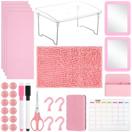 OMISTAR 30 PCS Pink Locker Accessories Set With Shelf, Marble Wallpaper, Rug, Magnetic Mirror, Whiteboard, Dry Erase Marker, Refrigerator Magnet for Decoration