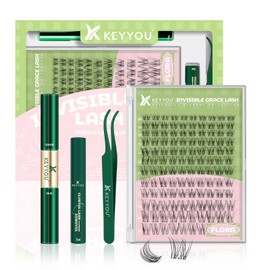 KEYYOU Fairy Lash Clusters Kit Flora Lash Extension Kit D Curl 120Pcs Eyelash Extension Wispy Natural Invisible Band with Waterproof DIY at Home(Flora-D-8-18MIX)