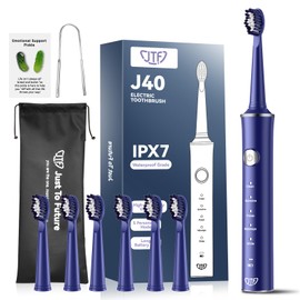 JTF Electric Toothbrush for Adults with 6 Brush Heads Tongue Scraper Cute Pickle Design Pocket Hug Card and Stand,5 Modes and Smart Timer Rechargeable Waterproof Sonic Toothbrush for Travel