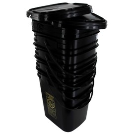 5.3 Gallon Black Rectangular Bucket/Pail with Hinged Snap Lid, 4 Pack