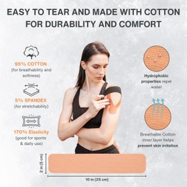 MaxOut360 Kinesiology Tape, 40 Cotton Precut Strips - Waterproof, Breathable, and Latex-Free Elastic Sports Tape for Gym, Hiking, Outdoors, Sports, Muscle and Joints Support - Beige