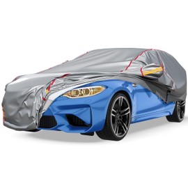 Car Cover Waterproof All Weather, 6 Layers Outdoor Full Car Cover UV Snow Rain Wind Dust All Weather Outdoor Protection with Zipper Cotton, Mirror Pocket, Fit for Sedan Grey (190-195 inch)