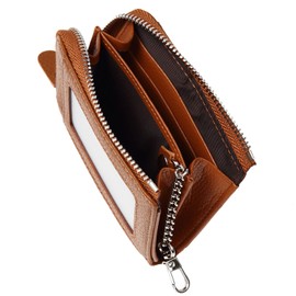 Shoebill Zippered Leather Wallet | Compact Coin & Card Holder with ID Window & Keychain – Secure & Stylish (Brown)