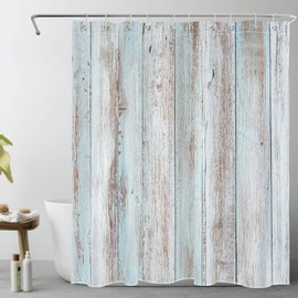 EOBTAIN Vintage Wood Barn Shower Curtain for Bathroom Old Teal and Grey Vertical Wooden Plank Shower Curtain with 10 Hooks Rustic Farmhouse Bathroom Curtains Shower Set 72x60 Inch