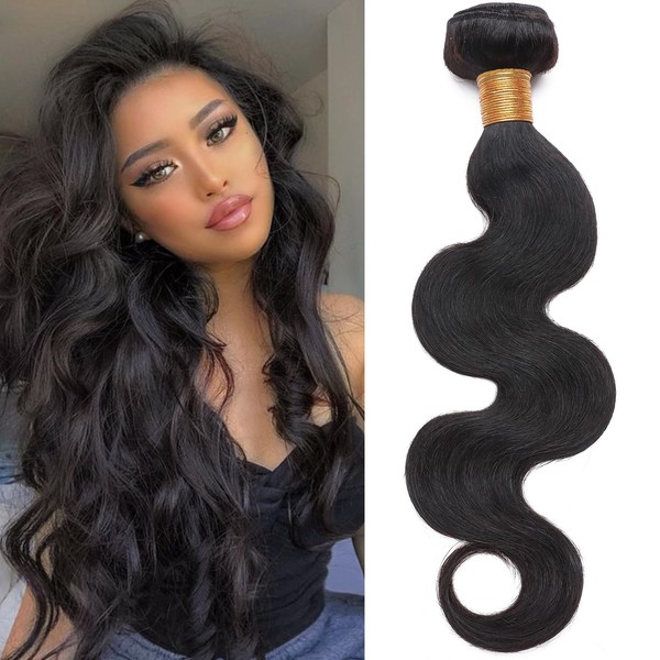 S-noilite Hair Extensions Real Hair 100g Body Wave Remy Virgin Human Hair Body Wave Bundles Weft Weave Strand(35cm, #1B Natural Black)