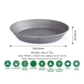 Boundless Voyage Ultralight Titanium Dish with Carry Bag Outdoor Camping Bowl Pan Plate Tableware Cookware Ti15166B (S - Plate)