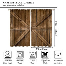 Rural Vintage Brown Wood Curtains, Rustic Farmhouse Countryside Barn Wooden Door, Blackout Thermal Insulation Rod Pocket Window Drapes for Living Room Bedroom Bathroom 42x45 Inch