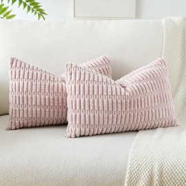 JOTOM Set of 2 Corduroy Soft Striped Cushion Covers 30x50 cm Boho Decorative Throw Pillow Covers Lumbar Cushion Case Couch Home Decor Pillowcases for Sofa Bedroom 12x20 Inch (Pink)