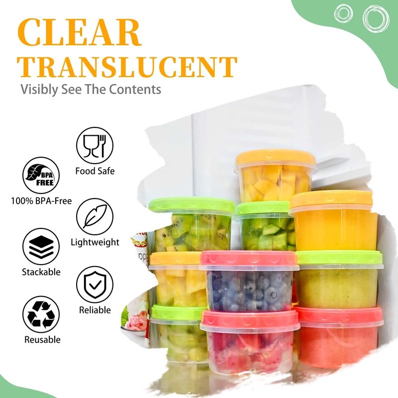 TOFLEN 8 oz Small Plastic Freezer Containers, 6 Pcs, Multicolor
