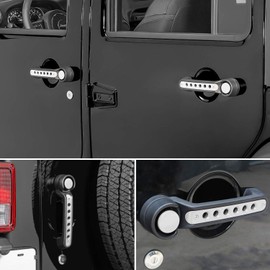 E-cowlboy Grab Handle Inserts Cover+Push Button Knobs Cover Trim for Jeep Wrangler JK JKU Sahara Rubicon Unlimited 2007-2018 Exterior Door Handle Decoration Accessories Aluminum (White)