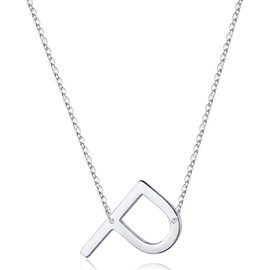 TINGN Women's Necklace 925 Silver Hypoallergenic Silver Chain with Letter A-Z Sideways Pendant S925 Sterling Silver Chain Valentine's Day Birthday Gifts for Women Girlfriend Mum Jewellery