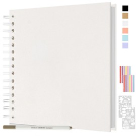 JAECU Photo Album for DIY and Gluing, 24 x 24 cm, DIY Scrapbook Album, 80 Pages, Spiral Album, Photo Albums, Guest Book for Birthday, Wedding (White)