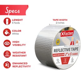 XFasten Reflective Tape, White and Silver, 2 Inches by 5 Yards (50.8mm x 68.58m) - High Intensity - DOT-C2 Safety Tape Waterproof Conspicuity Trailer Reflector