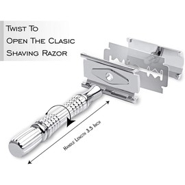 Rastrillo para Afeitar, Maquinilla de afeitar de doble con 5 cuchillas, afeitadora de bigote Set de afeitado personal de cuidado de la barba, Caja con espejo interior (Silver)