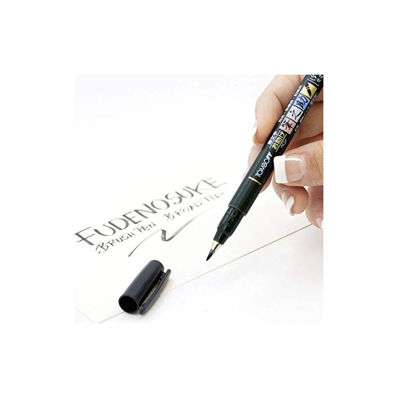 4x Tombow Fudenosuke Brush Pen Hard Tip Ink Colour Black