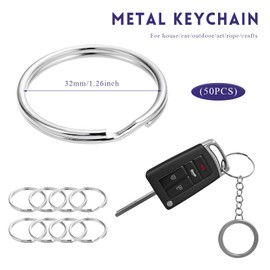 JUSTTOP 50PCS Key Rings, 1.25 inch 32mm Metal Keychain Rings Bulk, Double Loops Split Jump Ring for Crafts Key Pet Tags