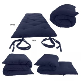 Danfuton Full Japanese Floor Rolling Mattress, Cotton Bed, Shiki Futon 3 x 54x 80 Navy