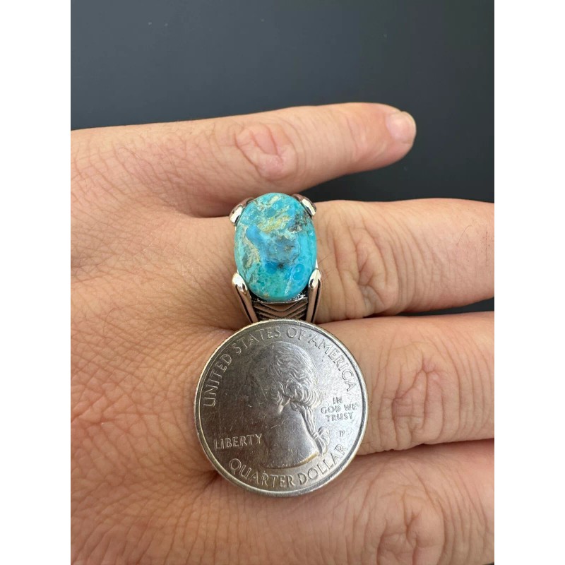 HarlemBling Blue Genuine Turquoise Mens Real Solid 925 Sterling Silver