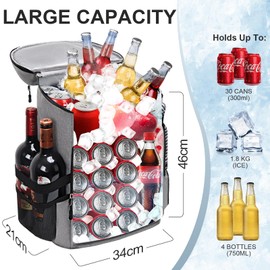 Estarer Cool Backpack 32L Cool Bag Picnic Backpack Waterproof Backpack for Cooling with Bottle Opener for Camping, Hiking and Beach, Light Grey