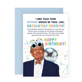 CENTRAL 23 Funny Trump Birthday Card – 'Yuge' – Political Humor Greeting for Friends, Colleagues, Family, and Trump Fans – Includes Blue Envelope - Comes with Fun Stickers