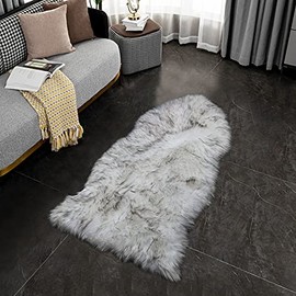 duduta Black White Soft Cozy Sheepskin Bedside Rugs 2x3 Feet, Fluffy Faux Fur Chair Couch Seat Cover Machine Washable