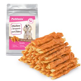 Puddonio Dog Treats, Chicken Wrapped Cod Fillets, Rawhide Free Healthy Dog Snacks, Soft Dog Treats for Small Dogs, 20 oz