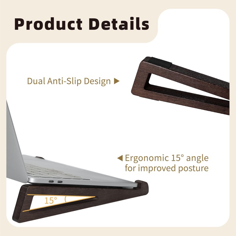 seicasaya Bamboo Laptop Stand for Desk – Ergonomic, Space-Saving, Lightweight
