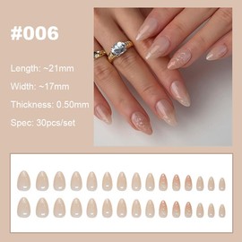 【NEW ARRIVALS!】 Press on Nails French Tip Bling Coffin Short Almond Fake Nails with Designs Glue on Nails Long Glossy Gradient Medium False Nails Reusable Full Cover Thick Nail Acrylic Stick on Nails for Women Girls 24 Pcs:_006