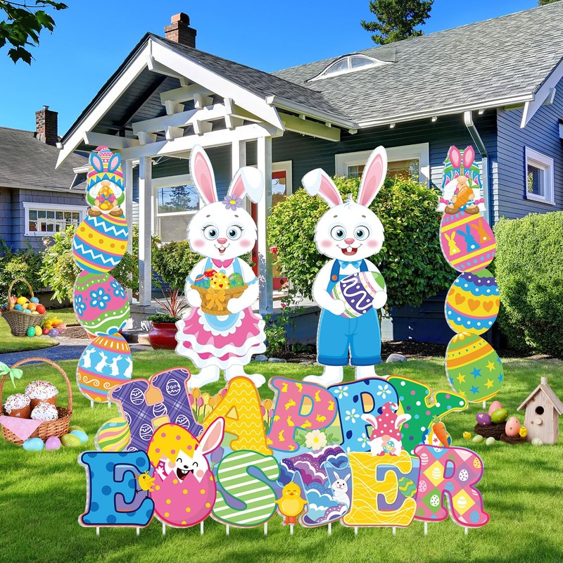 Wenqik 5 Pcs Easter Yard Signs with Stakes Outdoor Easter