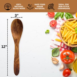 The Live Edge - 12 Inch Olive Wood Spoons For Cooking | Large Wooden Cooking Spoons for Mixing, Soup and Stirring | Non Stick Long handle Kitchen Utensil Serving Spoon For Salad | Big Wooden Spoons