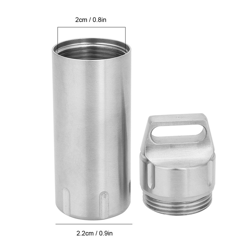 Portable Waterproof Stainless Steel Pills Case Container Bottle Keychain for