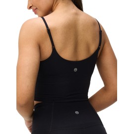 Omwilddo Womens Scoop Neck Longline Padded Sports Bra Adjustable Strappy Butter Workout Crop Tank Top,Light Compression Black M
