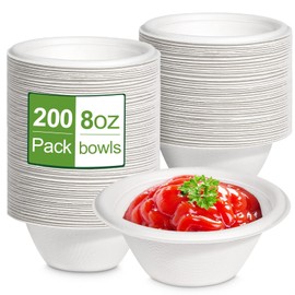 Groecycle 8 oz Small Paper Bowls, 200 Pack Compostable Paper Bowls, Chili Bowls Disposable For Condiments, Sauce, Ice cream, Snack, Biodegradable White Bagasse Bowls