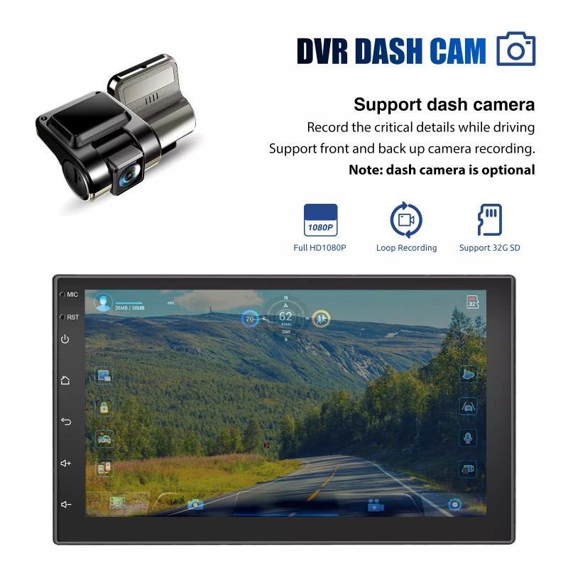 ESSGOO DVR+ CarPlay 7" Double 2 DIN Android 13 Car