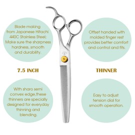 Recubay 7.5" Thinning Dog Shear, Professional Blender Thinning Scissors for Medium Large Dogs, 35% Thinning Rate