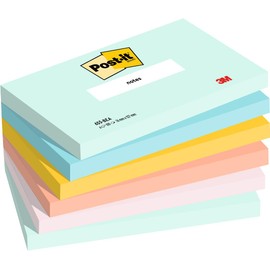 Post-it Notes Beach Color Collection, Pack of 6 Pads, 100 Sheets per Pad,76 mm x 127 mm, Green, Yellow, Orange, Blue, Pink - Self-stick Notes For Note Taking, To Do Lists & Reminders