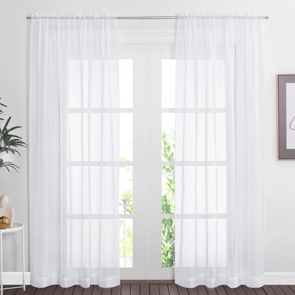 NICETOWN White Sheer Curtains 2 Panels, Rod Pocket Window Curtains Elegant Window Voile Drapes/Treatment for Bedroom Living Room, W60 x L90