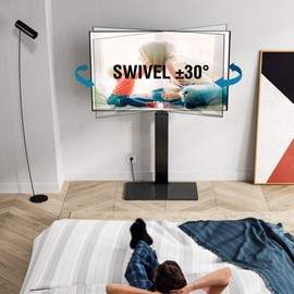 FITUEYES Floor TV Stand with Power Outlet for 32-70 Inch LCD LED Flat/Curved Screens, Corner TV Stand with Tempered Glass Base Height Adjustable Holds Up to 88lbs MAX VESA 400x600mm