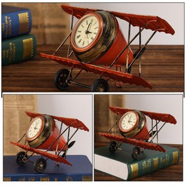 Zerodeko Metal Airplane Tabletop Clock, Vintage Decorative Desk Clock, Rustic Clock for Mantel Shelf Desk Decor, Silent Non-Ticking Clock for Living Room Office Kitchen Bedroom