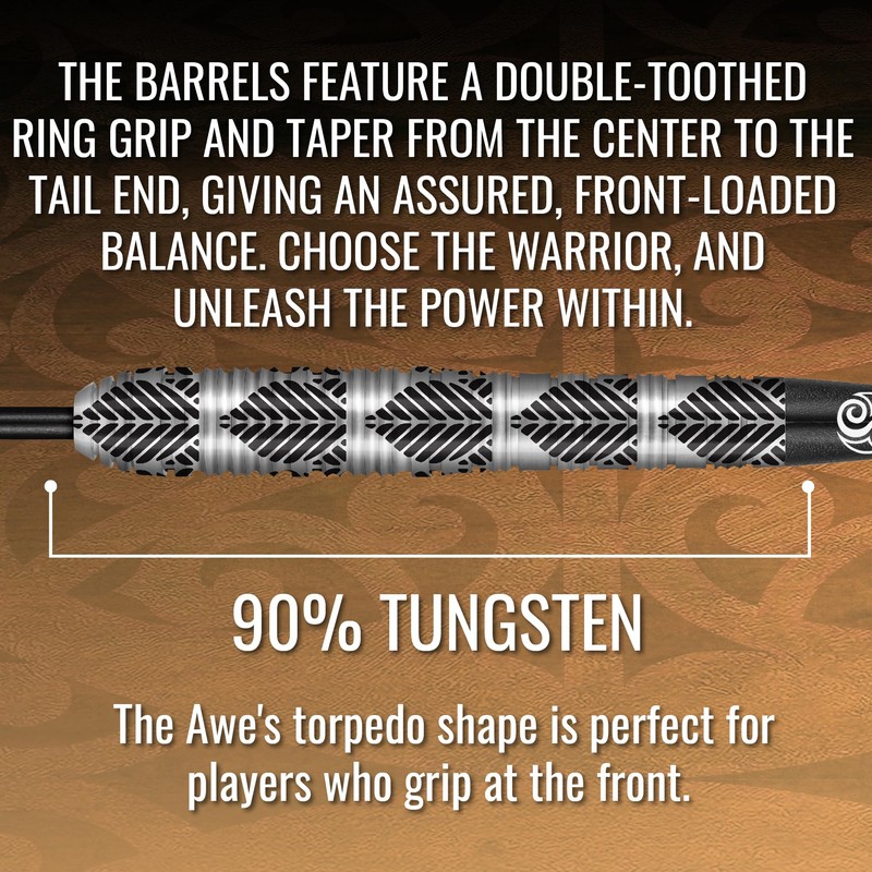 Warrior Awe Steel Tip Dart Set-90% Tungsten Barrels-23gm