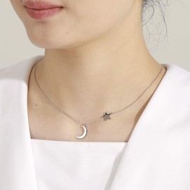 kkjoy Crescent Moon and Star Pendant Necklace Stainless Steel Delicate Chain Moon Sun Star Necklace Everyday Jewellery Gift for Women Girls, Stainless Steel, No Gemstone