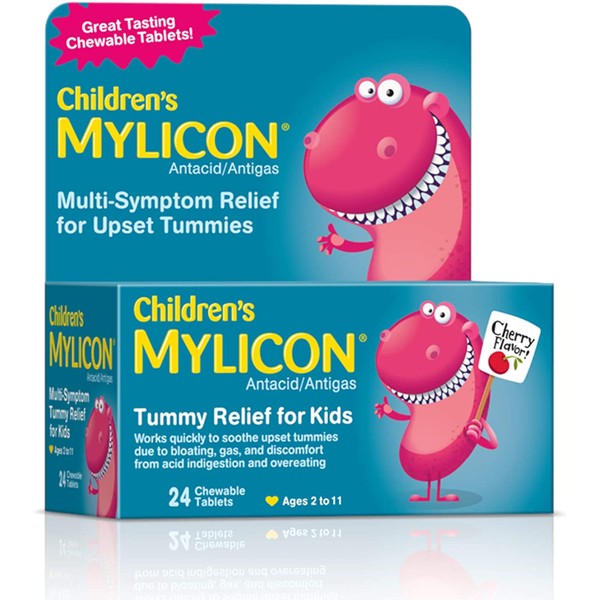 Mylicon Children's Antacid, Tummy Relief Tablets for Kids, Cherry, 24 Count (01055)