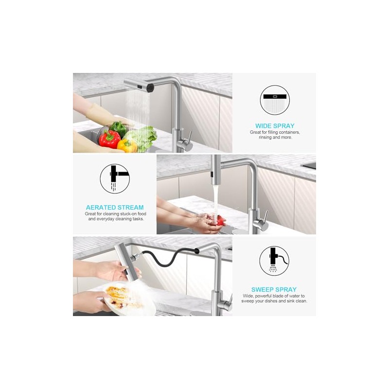 Brushed Nickel Kitchen Faucets with Pull Down Sprayer & Soap