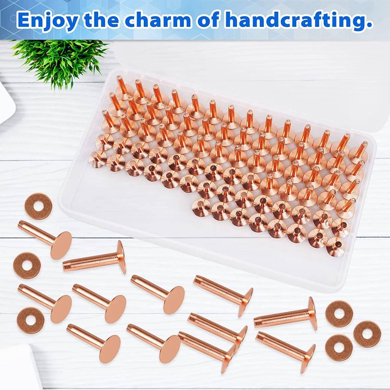 Comphic Copper Rivets for Leather, Smooth Leather Rivets, Pure Copper