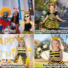 BITOWO Bienenkostüm Kinder Accessoires 92-128 mit Bienen Haarreif Flügel Rock Ohrringe Überkniestrümpfe Brille Kostüm Biene kinder Zubehör Bienen Kostüm Kind Mädchen Karneval Faschingskostüm Biene