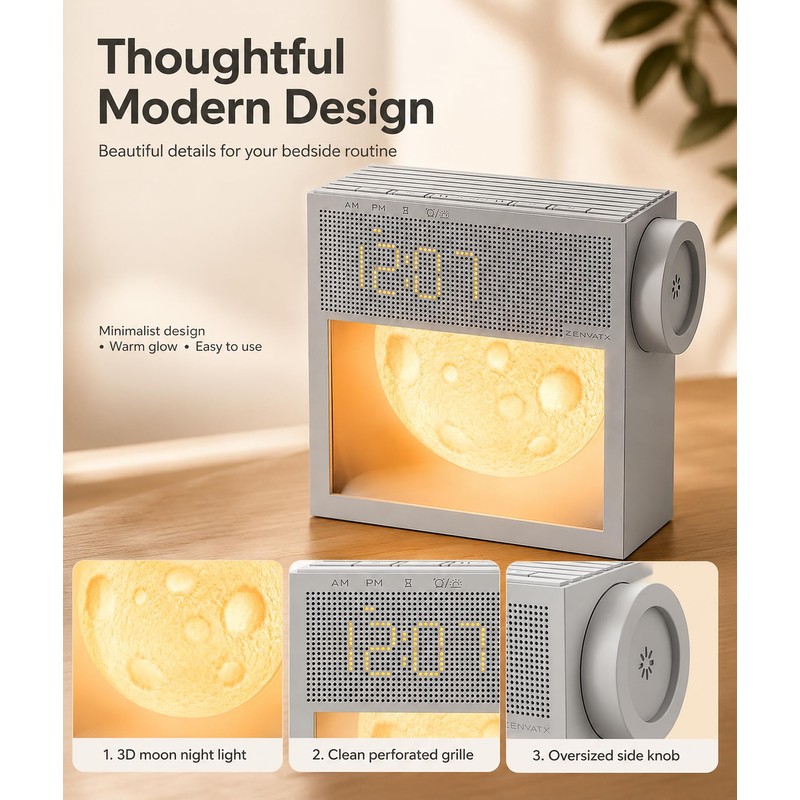 Rechargeable Sunrise Alarm Clock with Sound Machine and Night Light