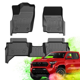TPE All-Weather Floor Mats for Toyota Tacoma 2024 2025 Double Cab| Custom Fit Floor Liners | Car Accessories Floor Liner，1st & 2nd Row Protection | Durable, Odorless (3-Piece Set, Black)
