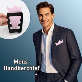 Gsyziux Handkerchiefs for Men Cotton Linen Mens Pocket Squares with Pocket Square Holder for Wedding Party Tuxedo Suit (Pink)