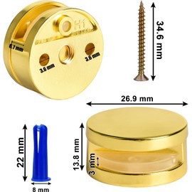 Golden Upgraded 3-5mm Frameless Mirror Mounting Hardware 8 Pack Dual-Screw Fixing Mirror Mounting Kit with Heavy Duty Long Screws and Anchors (8 Pack)