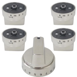 5 Pcs WB03X24818 222D5786P010 Stove Knob Replacement for GE Gas Stoves JGB660SEJ5SS JGB660SP1SS, Replace AP5989029, PS11729081, Reinforced D-Shape Hole, Silver